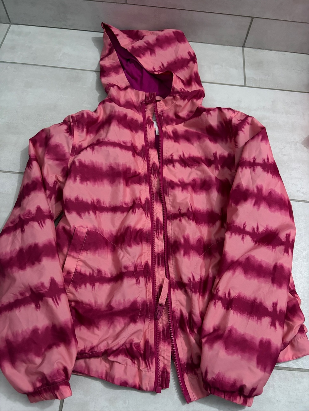 Cat and Jack Kids Pink Tie-Dye Hooded rain Jacket large 10/12